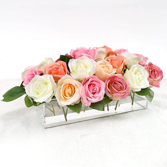 Clear Acrylic Flower Vase Rectangular Floral Centerpiece for Dining Table